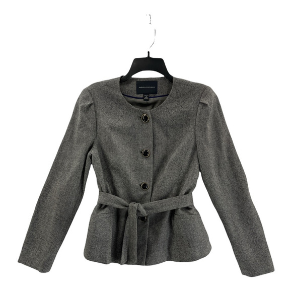 Banana Republic Womens Jacket Black White Herringbone Buttons Belted Stretch 10 - Picture 8 of 12